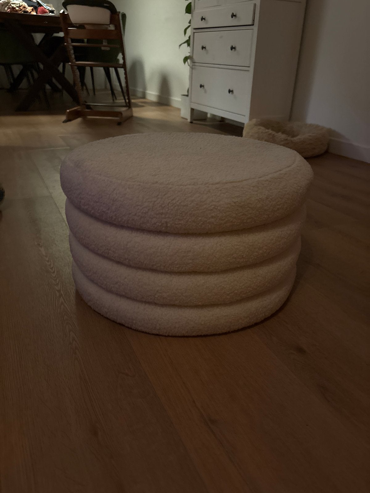 Witte teddy stof poef, Ophalen, Gebruikt, Rond, Stof