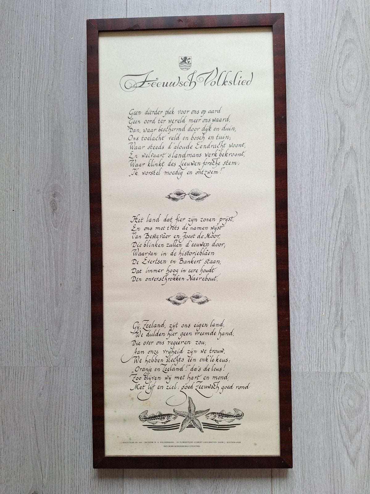het zeeuwsch volkslied ingelijst, Ophalen of Verzenden, Achter glas, Overige onderwerpen
