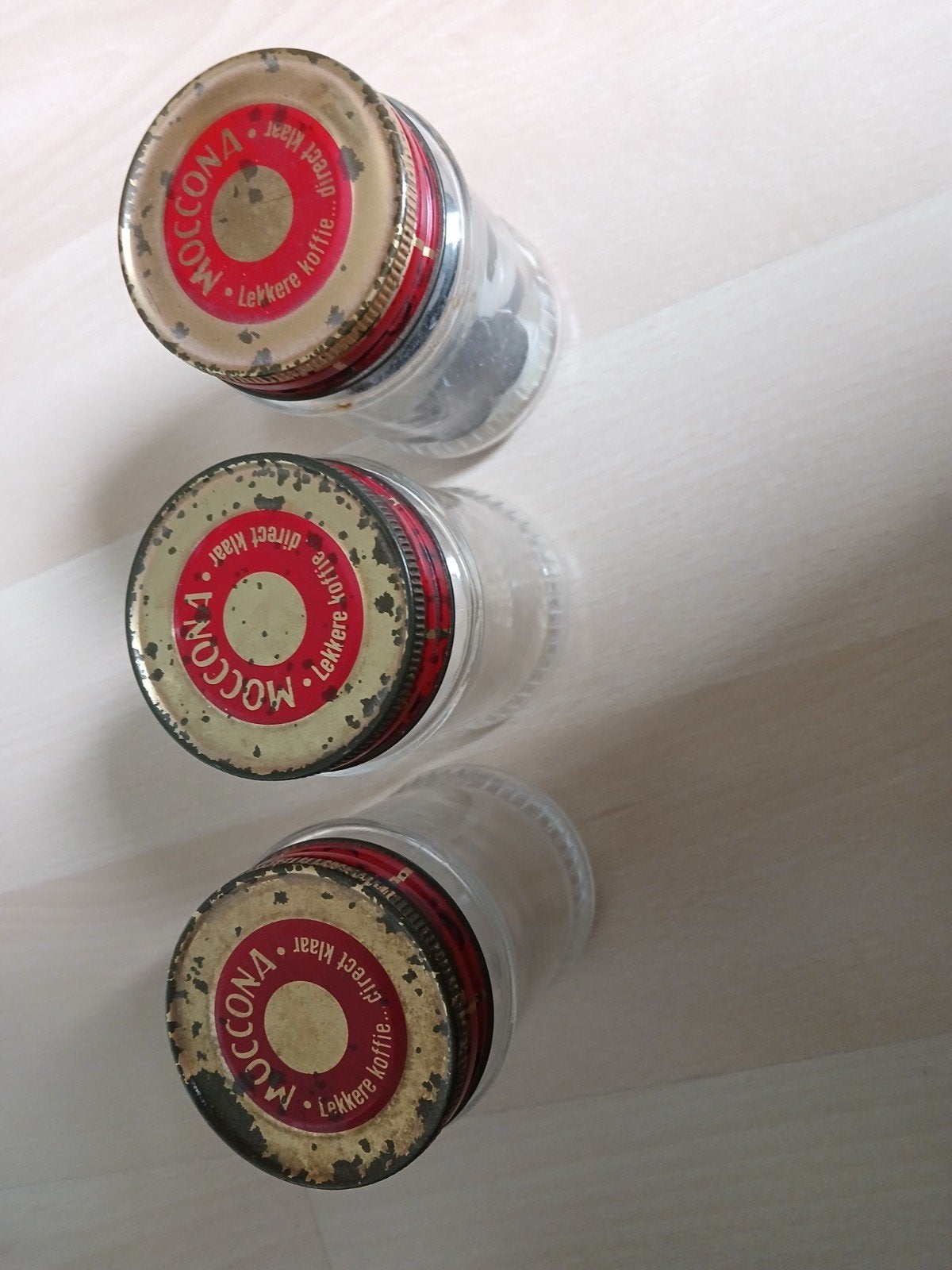 Vintage glazen Moccona potjes - set van 3, Ophalen of Verzenden