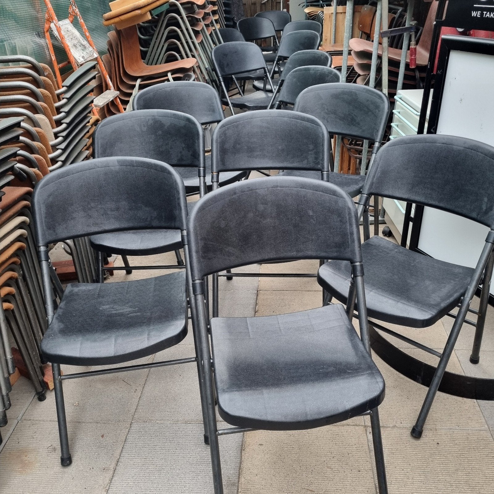 partij zwarte klapstoelen,  goede kwaliteit 15stuks, Ophalen, Zwart, Kunststof, Vijf, Zes of meer stoelen