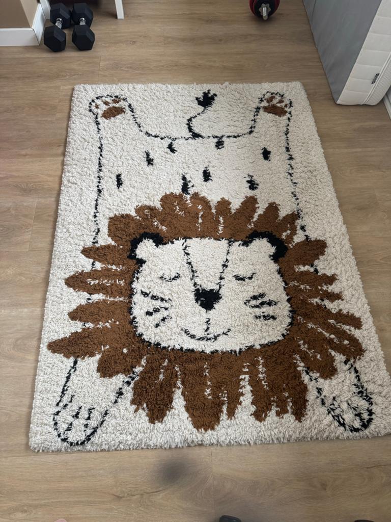 Leuke Kinderkamer Tapijt met Leeuwenprint, Ophalen, 100 tot 150 cm, Wit, 50 tot 100 cm