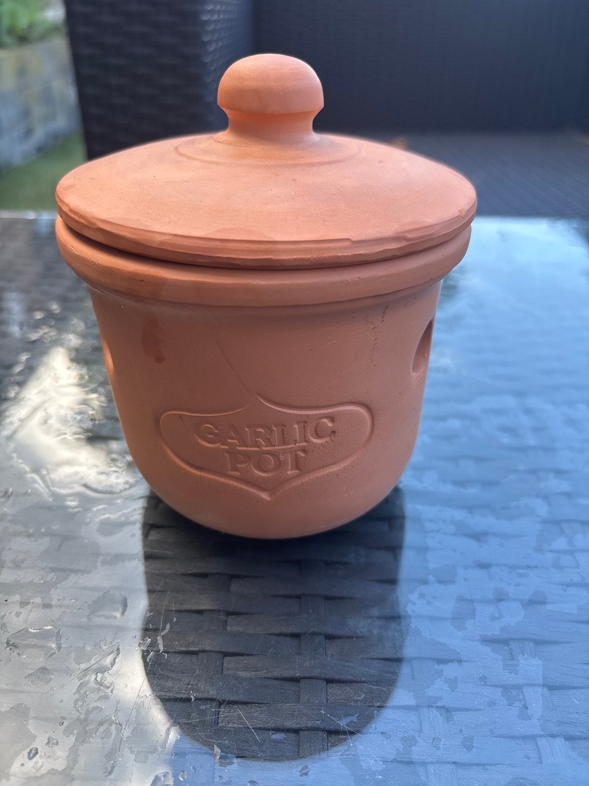 Terracotta Knoflookpot - Garlic Pot, Huis en Inrichting, Gebruikt, Ophalen of Verzenden, Voorraadpot, Steen/keramiek