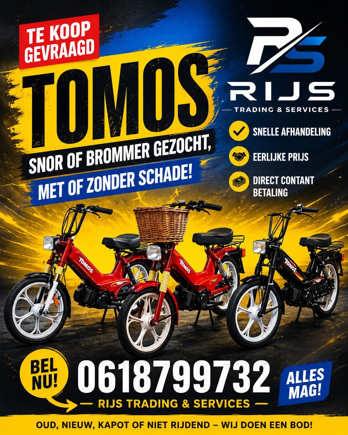 TE KOOP GEVRAAGD: TOMOS, BROMMERS & SCOOTERS, Eén persoon