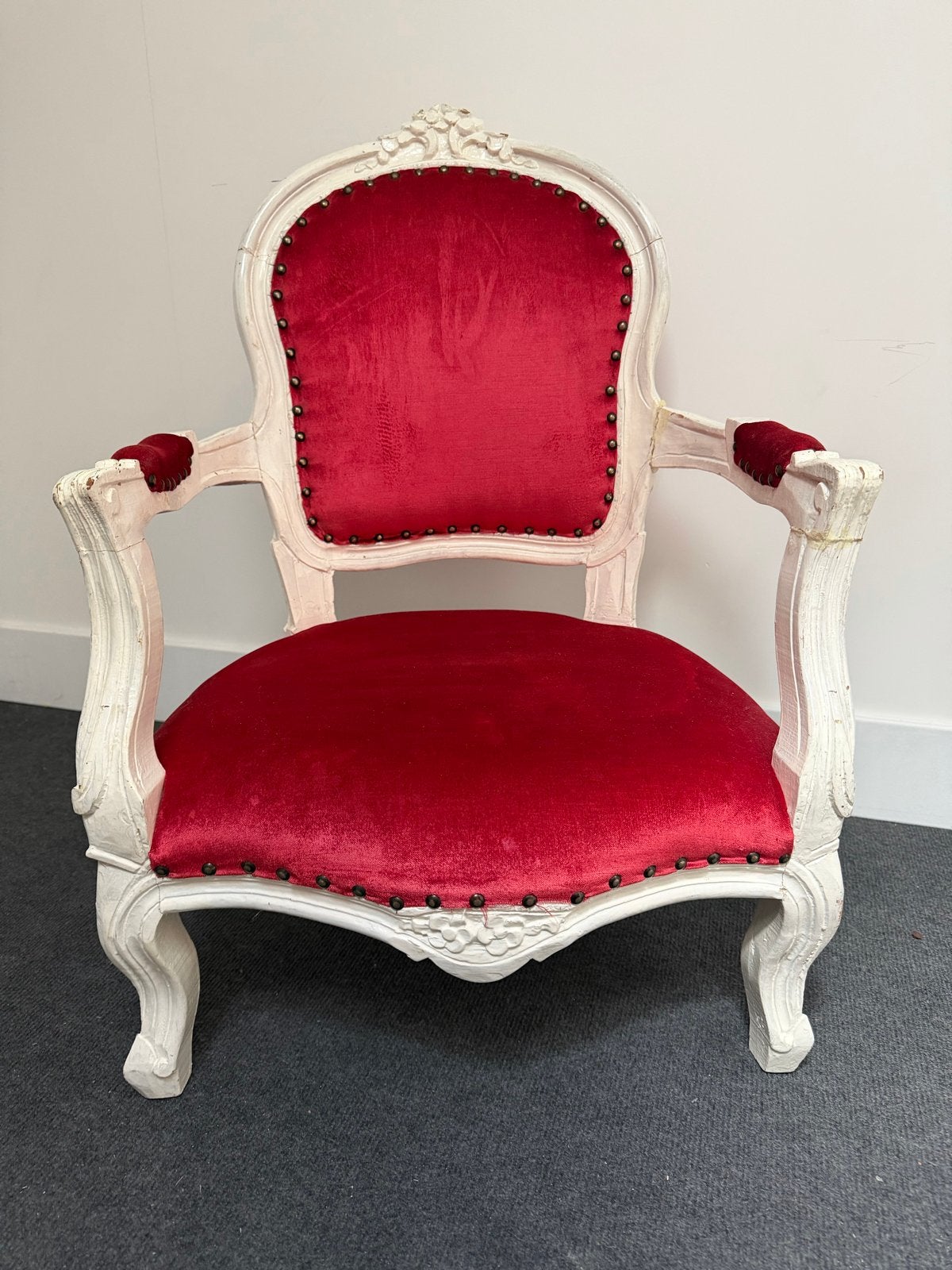 Antieke Barok Fauteuil - Rood Fluweel, Ophalen