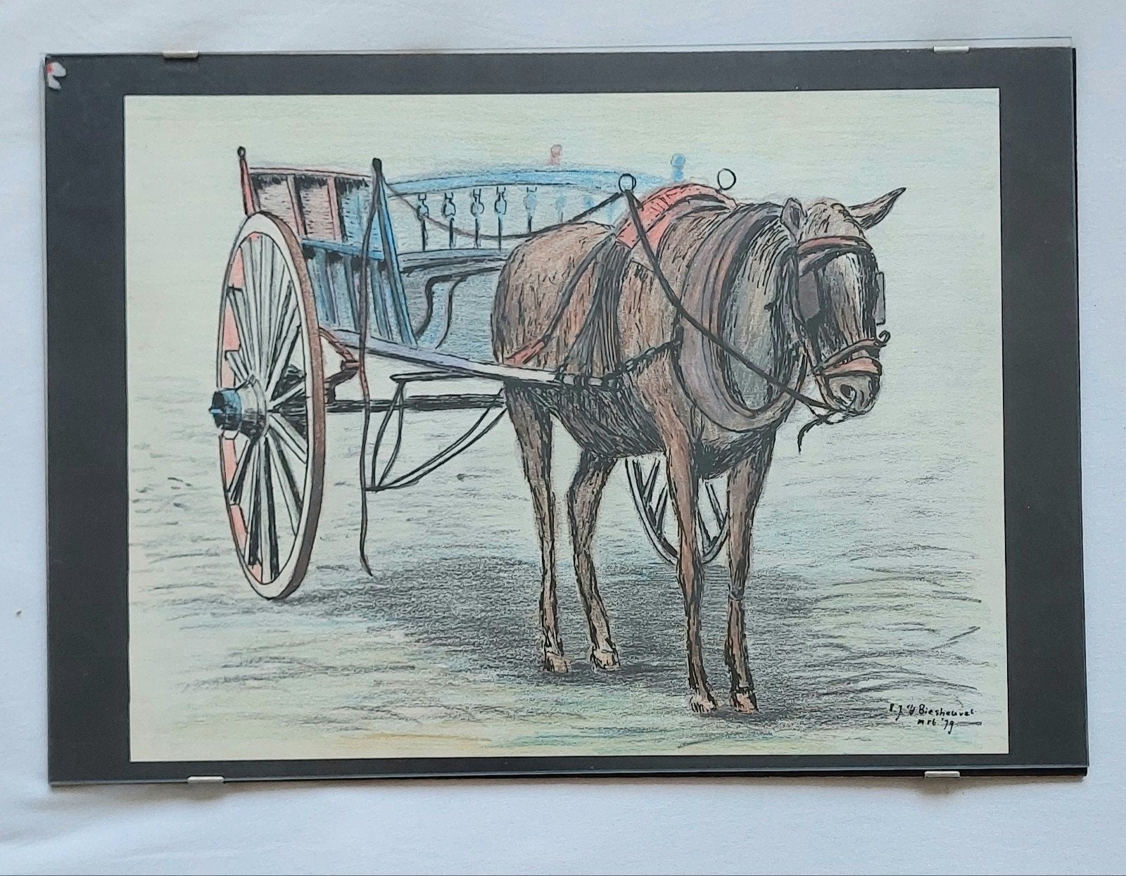 Vintage tekening  gesigneerd en gedateerd, Ophalen of Verzenden