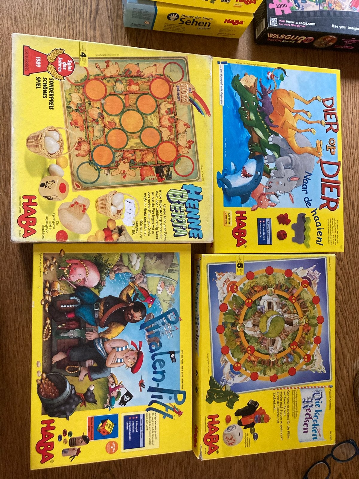 4 Grote Haba Spellen: Dier op Dier, Hennen & Beren, Piraten, Drie of vier spelers, Ophalen of Verzenden, Gebruikt