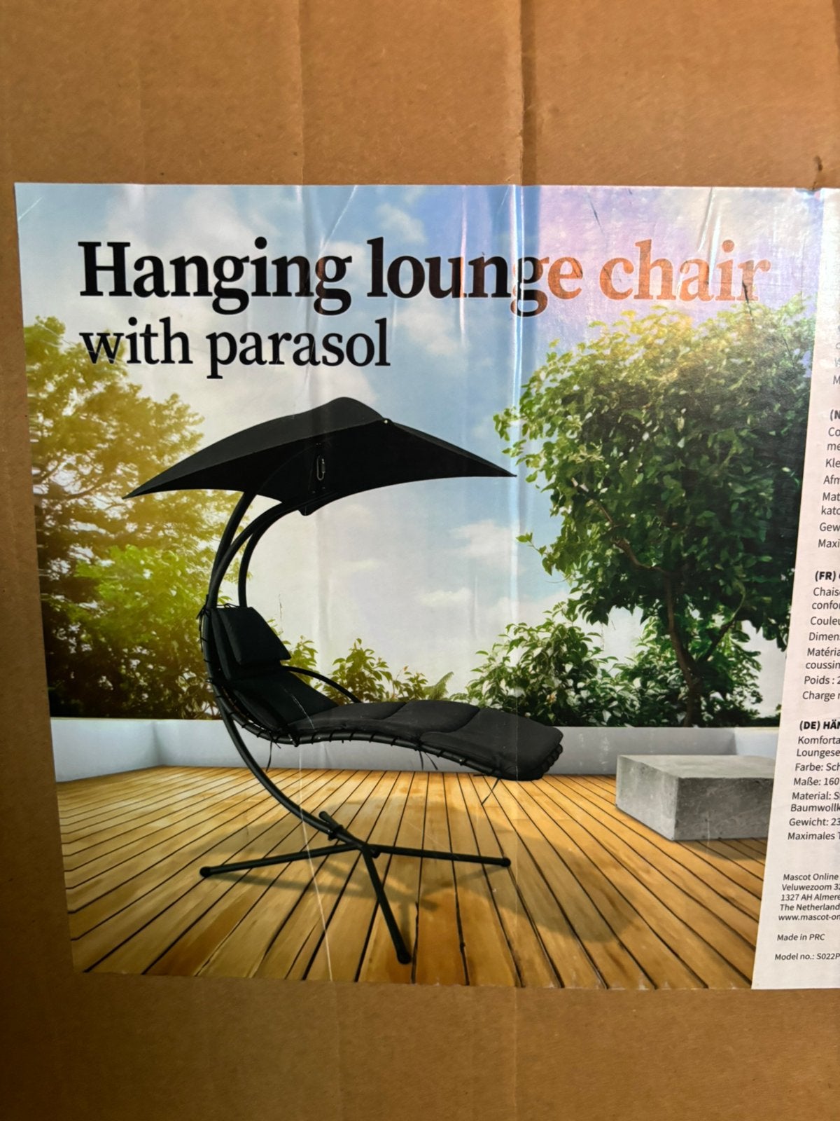 Hangstoel Met Parasol Ligbed Nieuw in Doos, Ophalen of Verzenden, Zo goed als nieuw, Aluminium