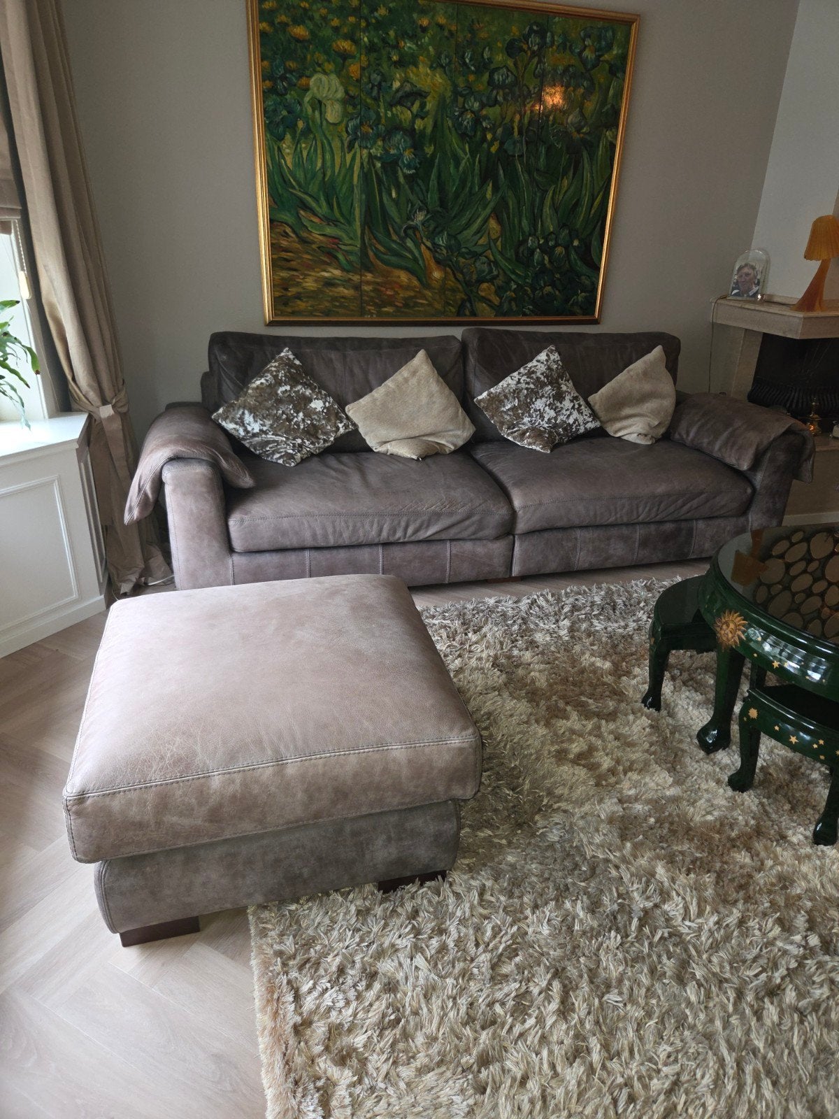 Comfortabele 3-zitsbank, 2 zitsbank en poef, Ophalen, 250 tot 300 cm, Gebruikt, 100 tot 125 cm