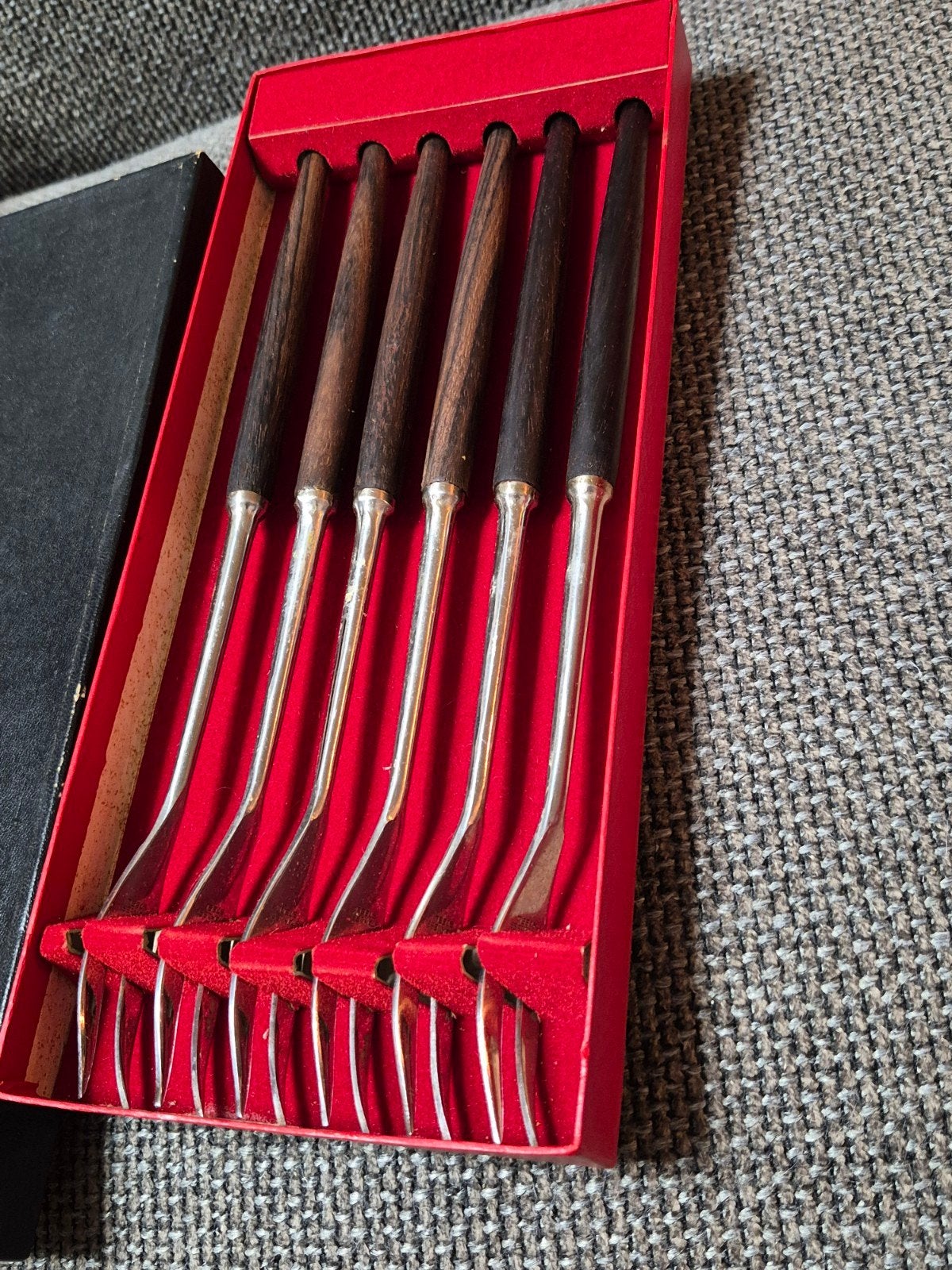 Vintage Vleesvorkjes Set - 6 stuks met houten handvat, Ophalen of Verzenden