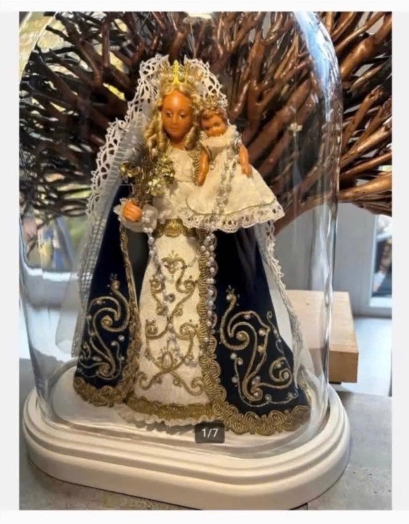 Antieke Madonna met Kindje Jezus onder ovale Stolp, Antiek en Kunst, Ophalen of Verzenden