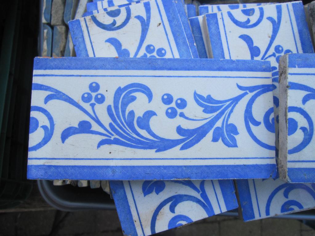 25 stuks Antieke siertegels 7,6x15,2cm jugendstil blauw, Ophalen
