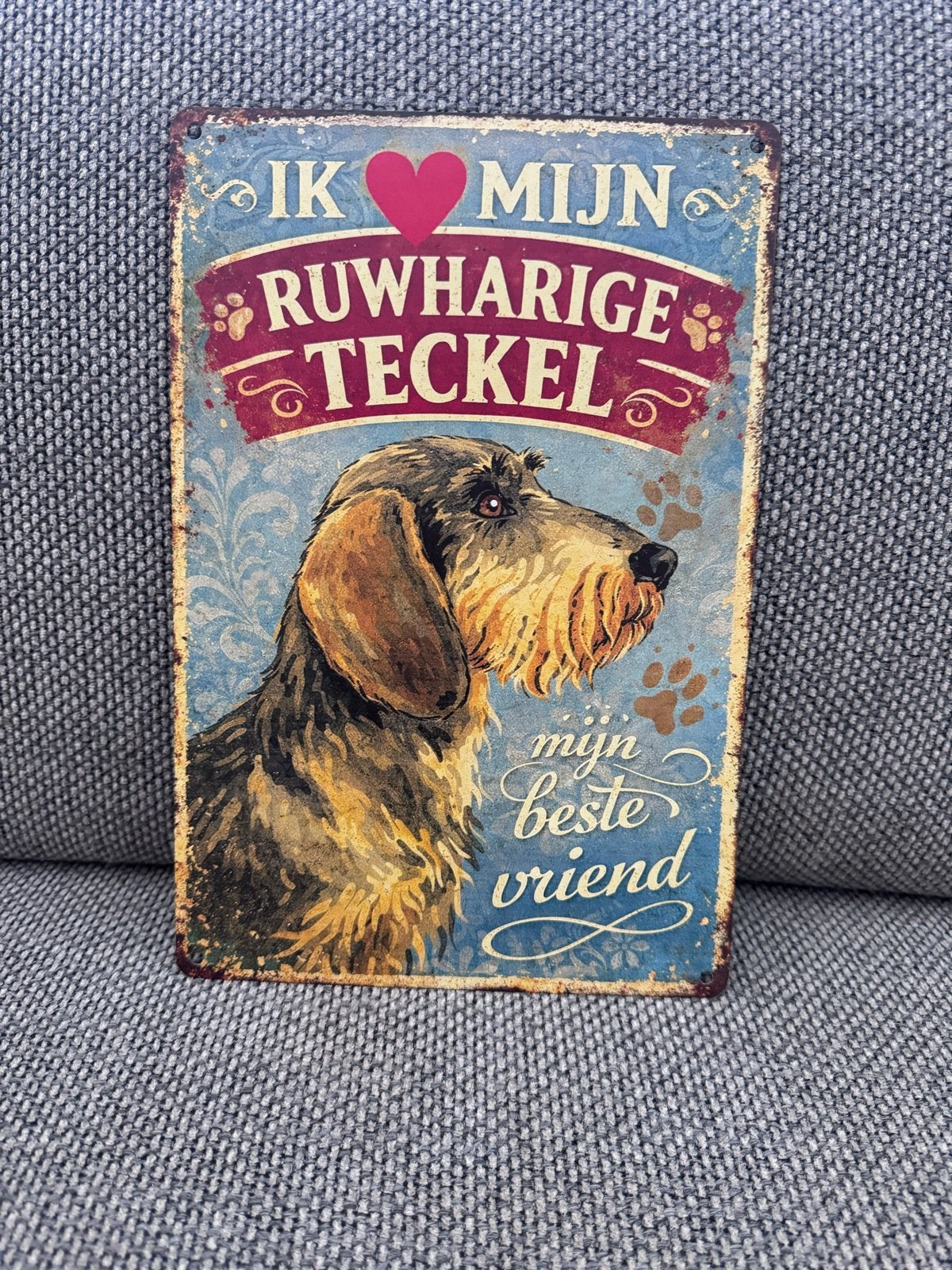 Metalen bordje ruwharige teckel - Mijn beste vriend, Vintage, Meerkleurig, Nieuw, Ophalen of Verzenden