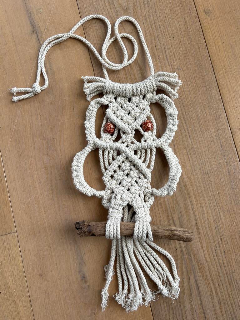 Handgemaakte Macramé Uil Wanddecoratie, Ophalen of Verzenden, Nieuw, Natuurlijk materiaal, Boho