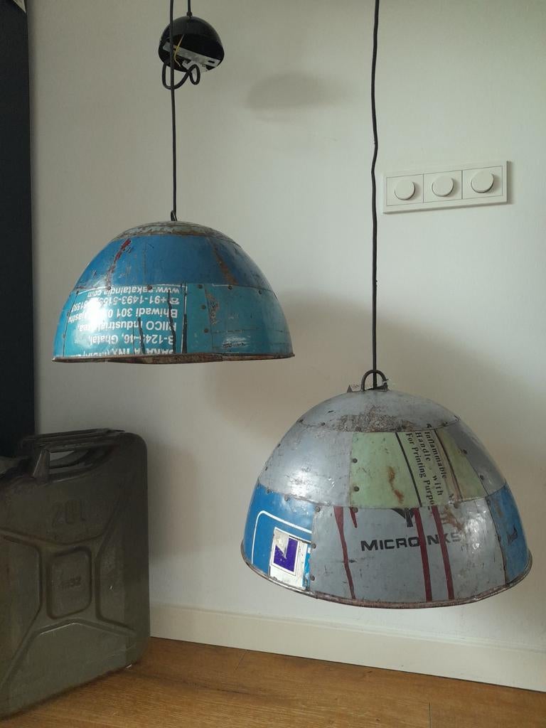 2x industriële hanglampen van oude vaten gemaakt, Vintage / industriële, Ophalen of Verzenden, Zo goed als nieuw, Metaal