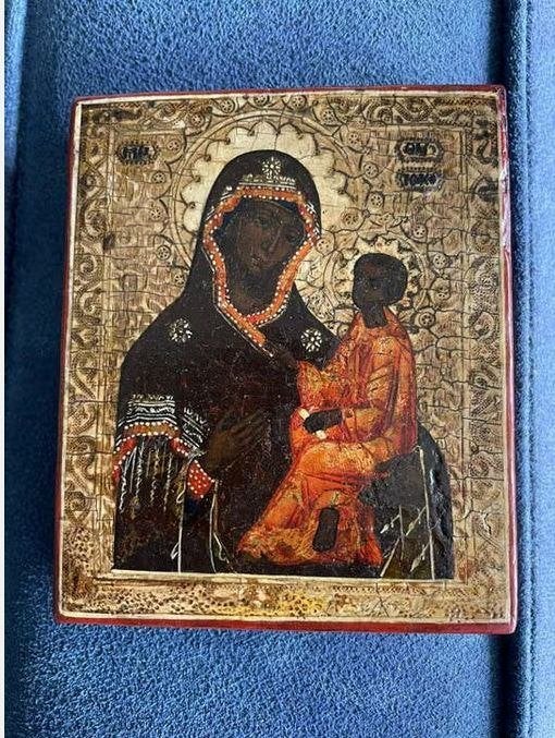 Kleine antieke Russische icoon Moeder Gods van Tichvin, Antiek en Kunst, Antiek | Religie, Ophalen of Verzenden