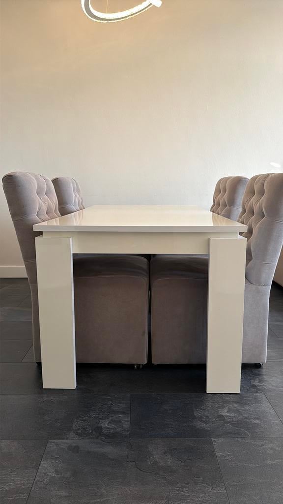 EETTAFEL hoogglans wit (set met salontafel), Ophalen, Gebruikt, 50 tot 100 cm, 150 tot 200 cm