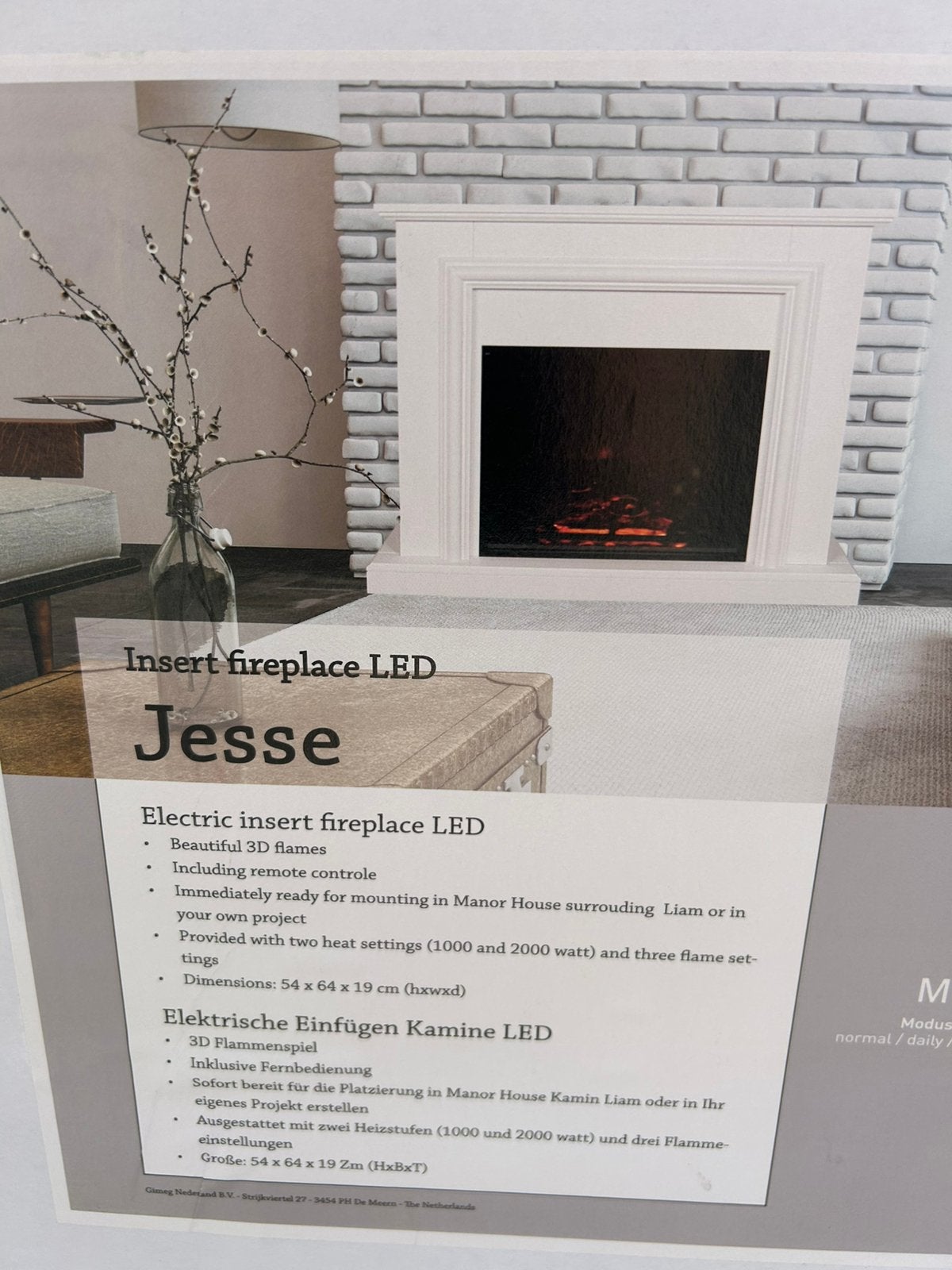 Manor House Jesse Elektrische Inbouwhaard LED, Huis en Inrichting, Kachels, Ophalen of Verzenden, Nieuw