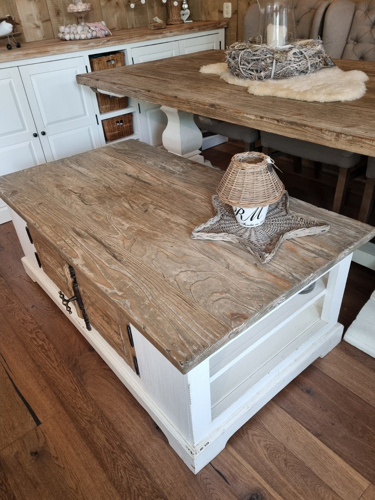 landelijke Brocante Salontafel Amanda € 299.-, Huis en Inrichting, Tafels | Salontafels, 100 tot 150 cm, Zo goed als nieuw, Rechthoekig