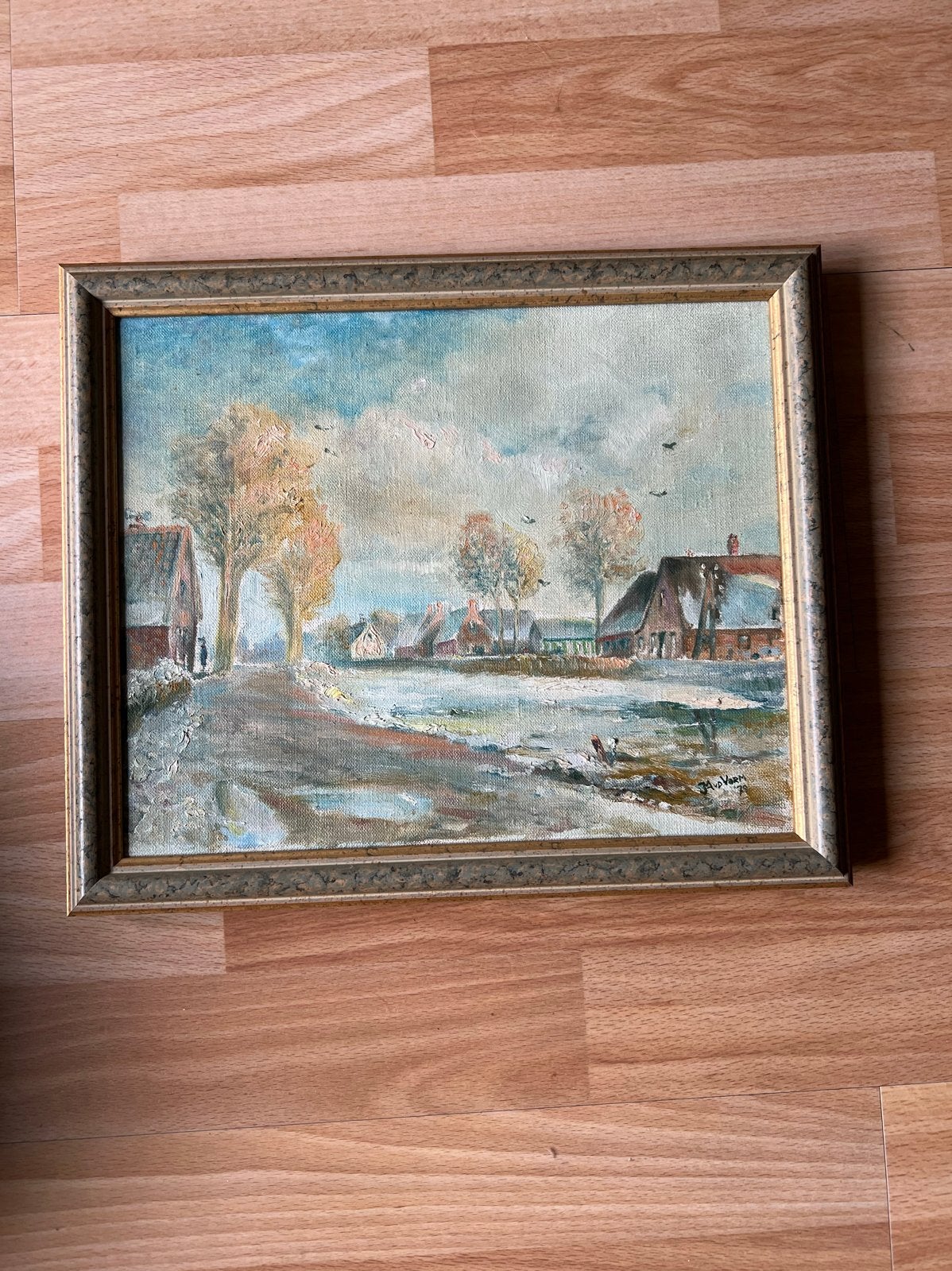 Schilderij winterlandschap gesigneerd J A van der Vorm, Ophalen, Doek, Realistisch, Gesigneerd