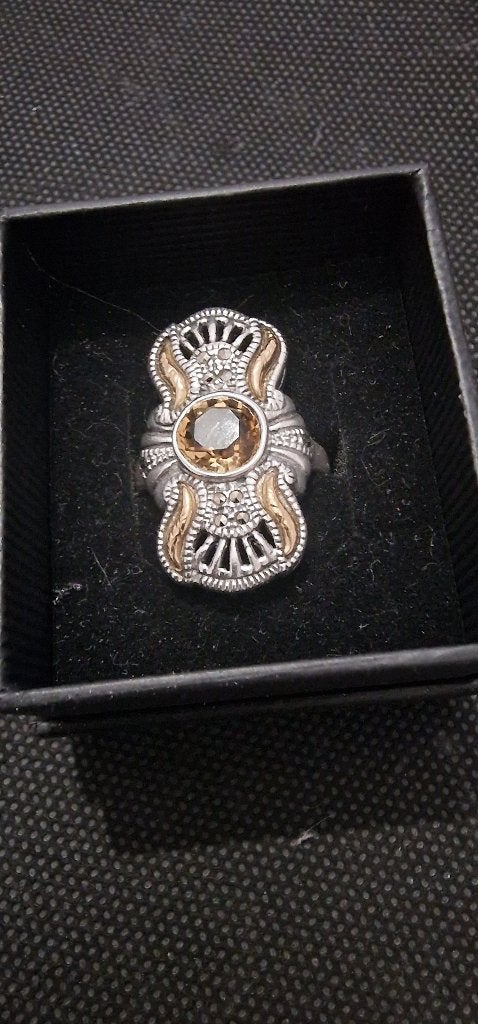 Zilveren ring met grote edelsteen, Gebruikt, Verzenden, Met edelsteen, Zilver