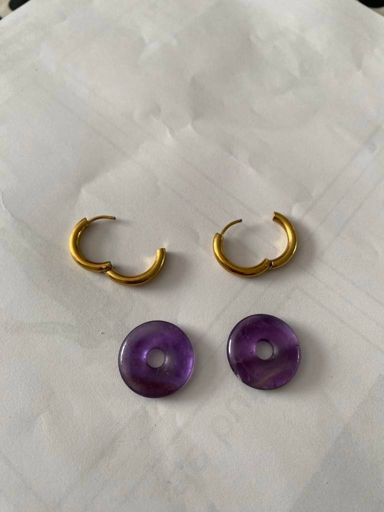 Gouden Oorbellen met Amethist Hangers, Sieraden, Tassen en Uiterlijk, Oorbellen, Overige materialen, Hangers, Ophalen of Verzenden