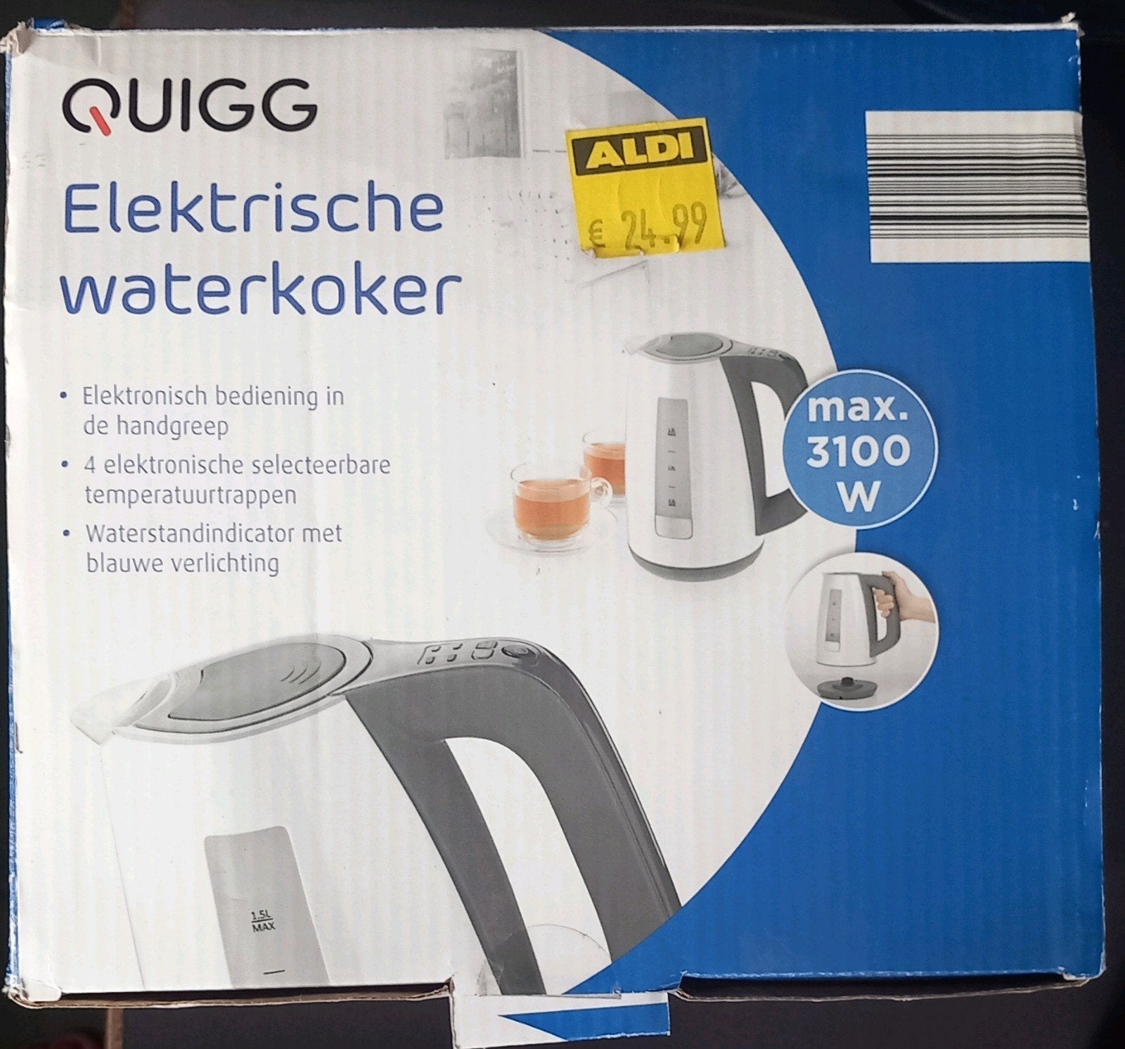 Nieuw in doos QUIGG Elektrische waterkoker - 1,5 liter, 3100, 1 tot 2 liter, Ophalen of Verzenden, Nieuw