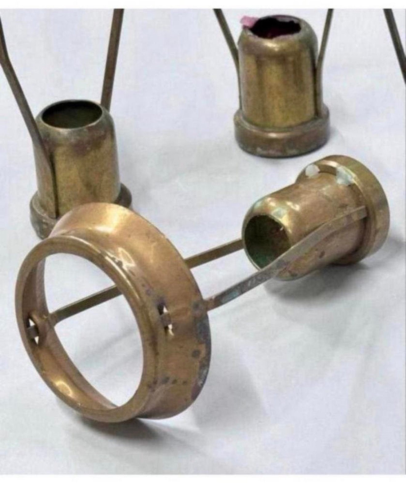4X antiek Curiosa Brocante candle kaars kandelaars carriers, Ophalen of Verzenden, Koper of Brons