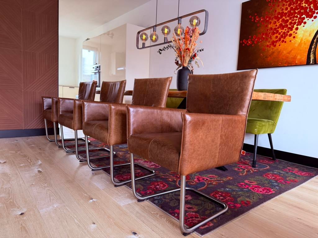 4 Jess Design leren eetkamerstoelen, Bruin, Jess design, Leer, Ophalen of Verzenden