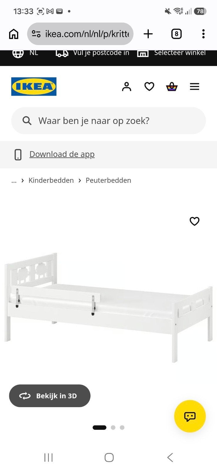 Ikea peuterbed Kritter, Gebruikt, 70 tot 85 cm, 160 tot 180 cm, Ophalen