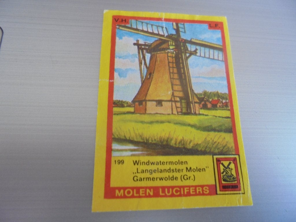Oud lucifermerk Windwatermolen in GARMERWOLDE Groningen, Verzamelen, Ophalen of Verzenden, Zo goed als nieuw, Luciferdoosjes of -merken