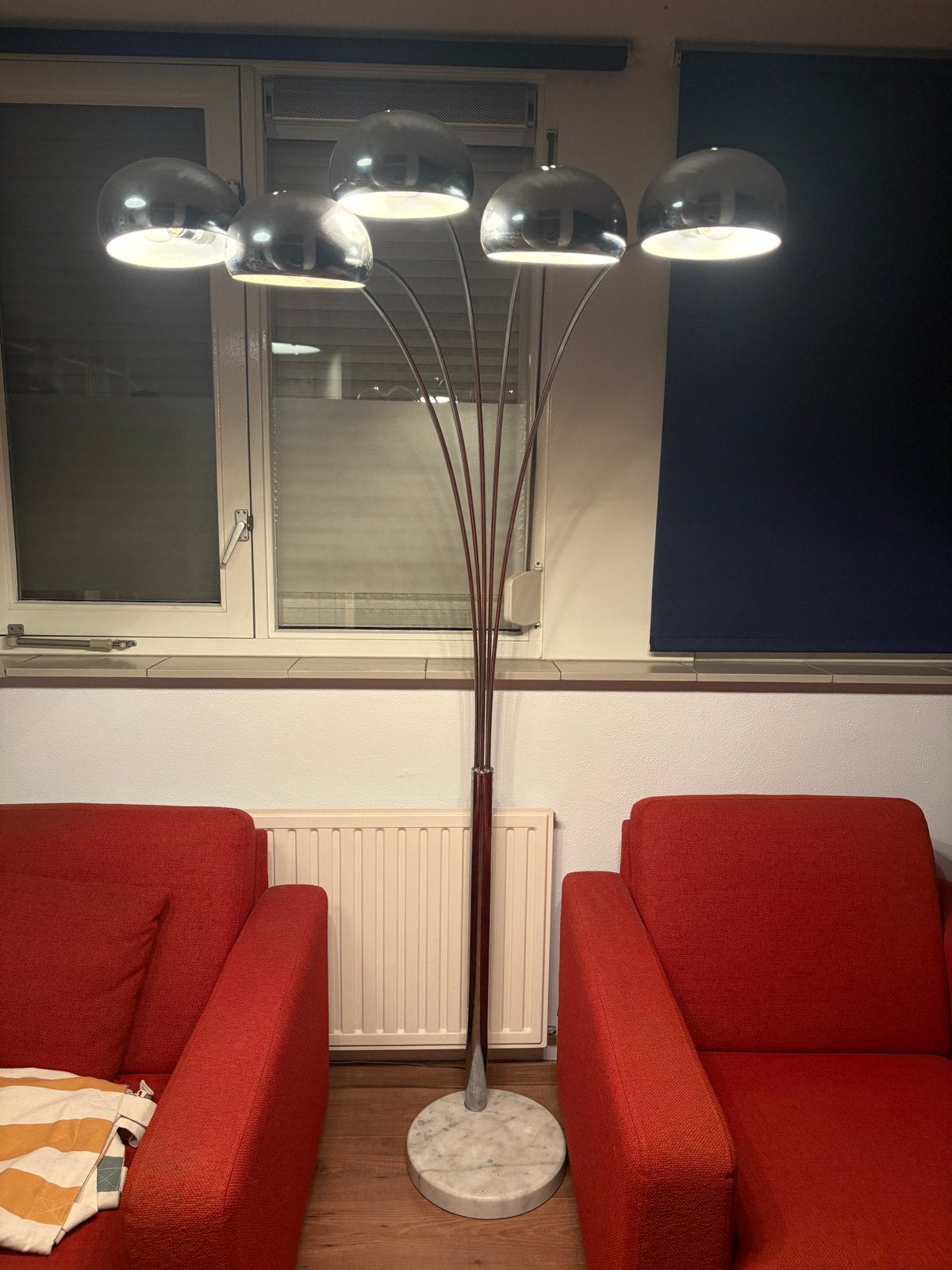 Vintage Goossens Booglamp met 5 Koepels en Marmeren Voet, Ophalen, Gebruikt, E14 (klein), Metaal
