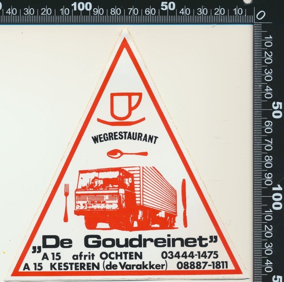 Sticker: Wegrestaurant De Goudreinet - Ochten - Kesteren, Ophalen of Verzenden, Zo goed als nieuw, Bedrijf of Vereniging