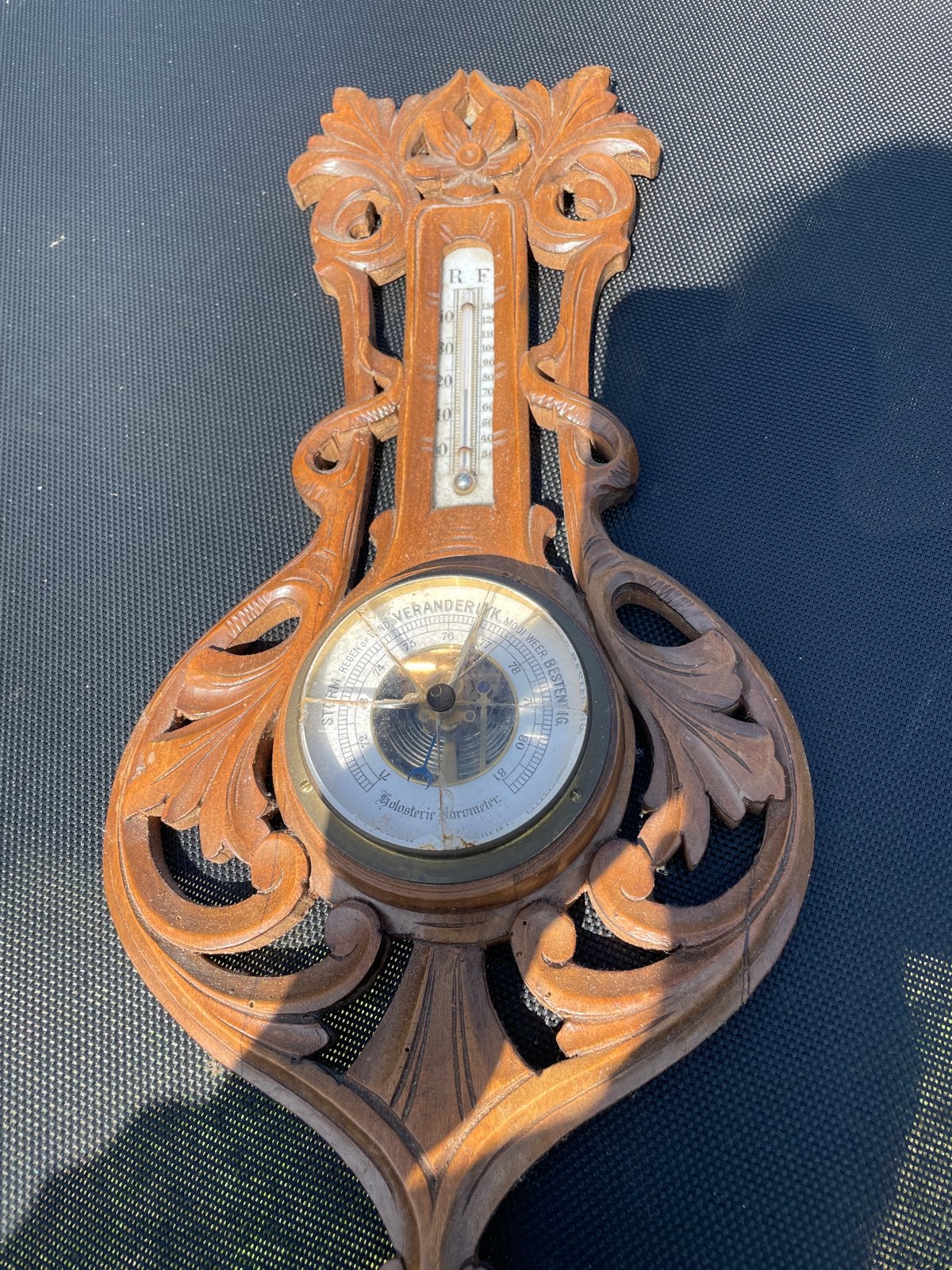 Antieke houten barometer met thermometer, Ophalen of Verzenden, Gebruikt, Barometer
