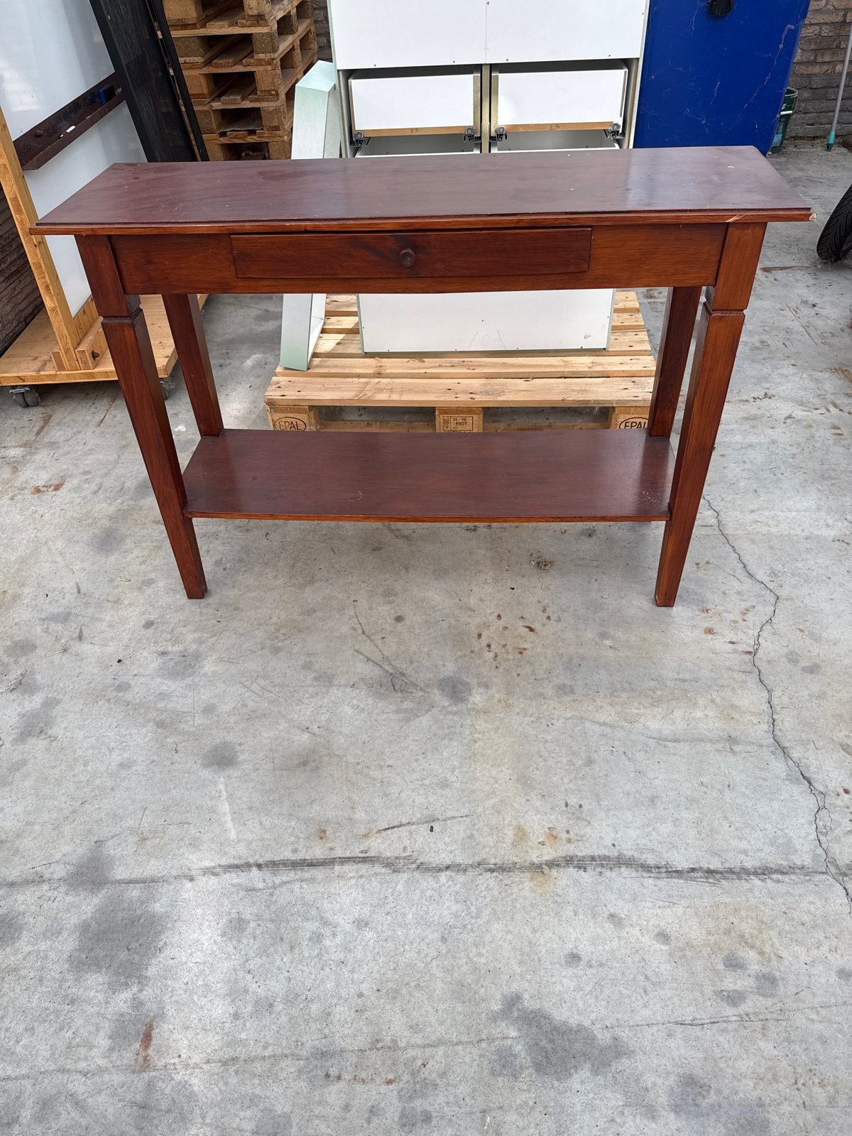 Klassieke houten consoletafel met lade en plank, Ophalen