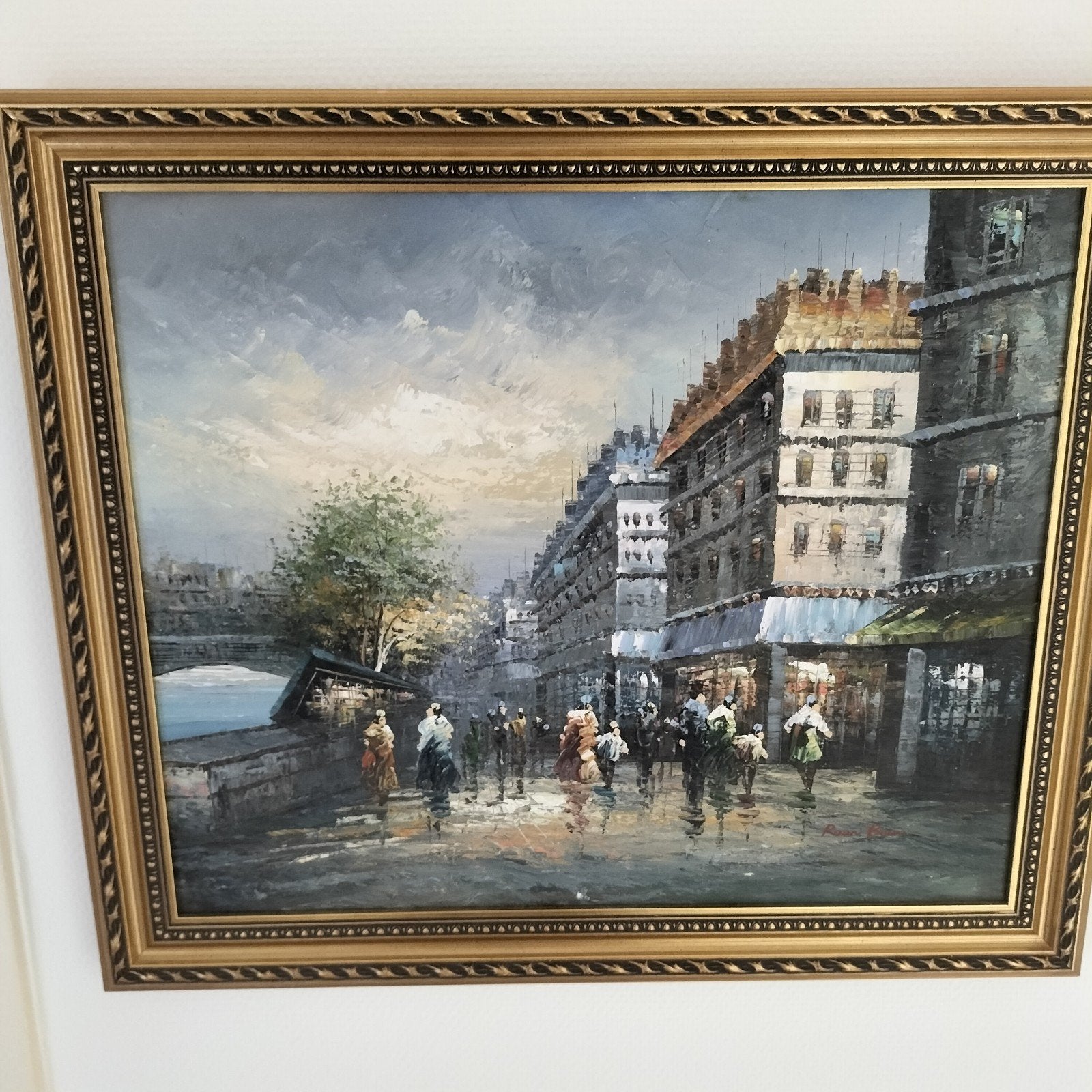 Stadsgezicht Parijs Olieverfschilderij Gesigneerd -, Antiek en Kunst, Ophalen of Verzenden