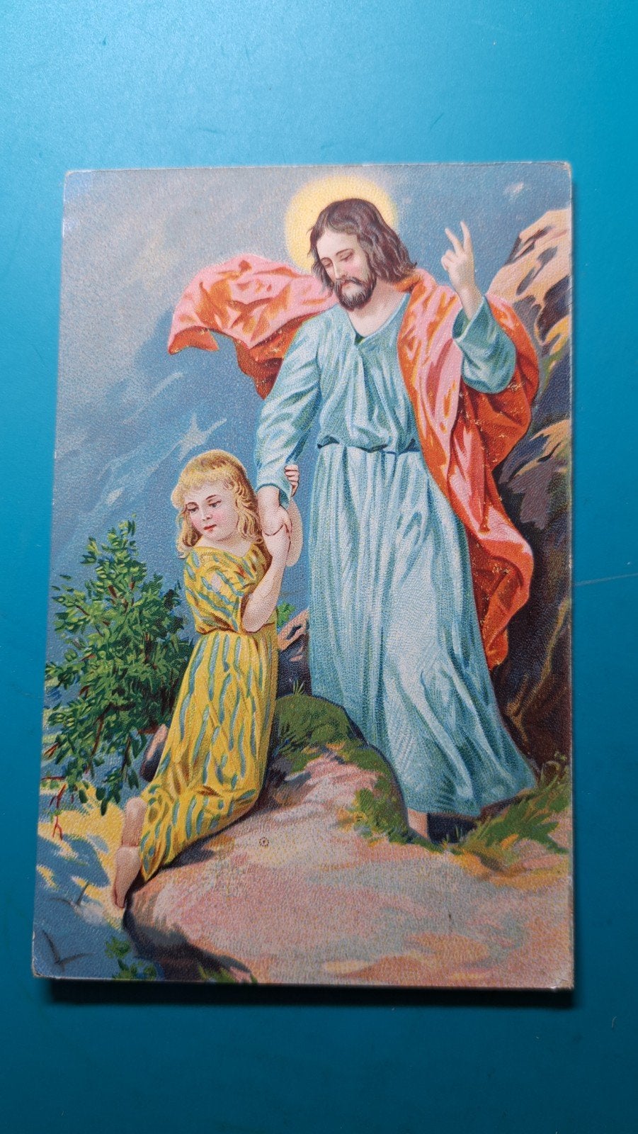 Jezus redt klein meisje, religie, Verzamelen, Ophalen of Verzenden, Voor 1920, Ongelopen