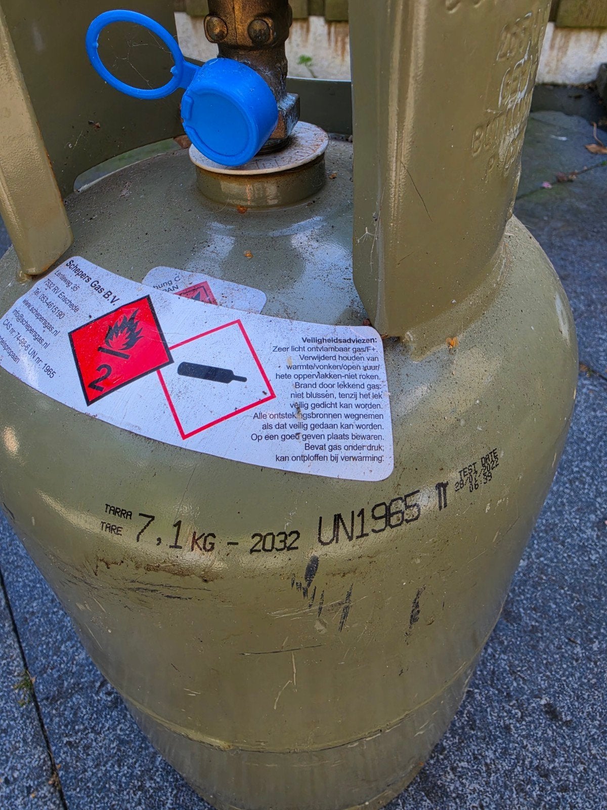 volle gasfles 7,1 kg gekeurd t/m 2032, Ophalen, Gebruikt, Schoevers Gas B.V.
