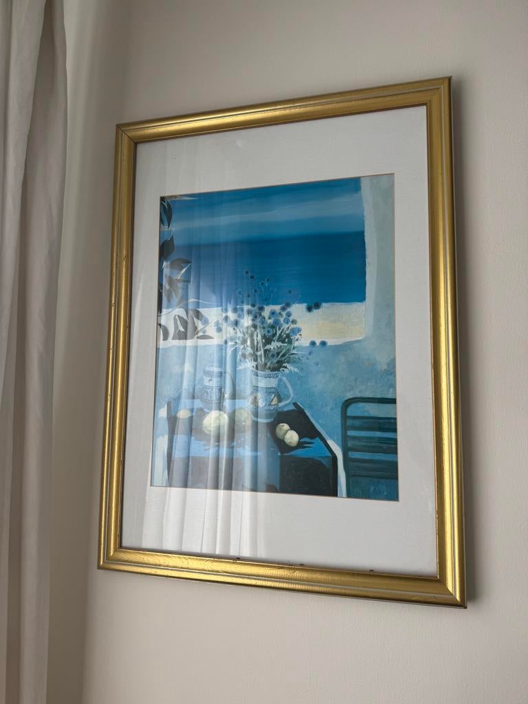 Schilderij met blauwe tinten en gouden lijst, Ophalen