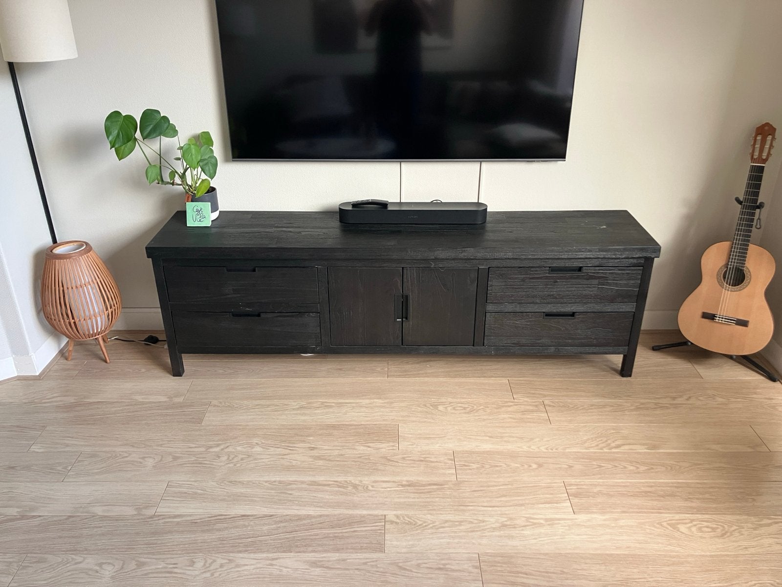 Pronto Stretto Zwart TV-meubel met lades en deuren, Ophalen, Zo goed als nieuw, 200 cm of meer, Minder dan 100 cm