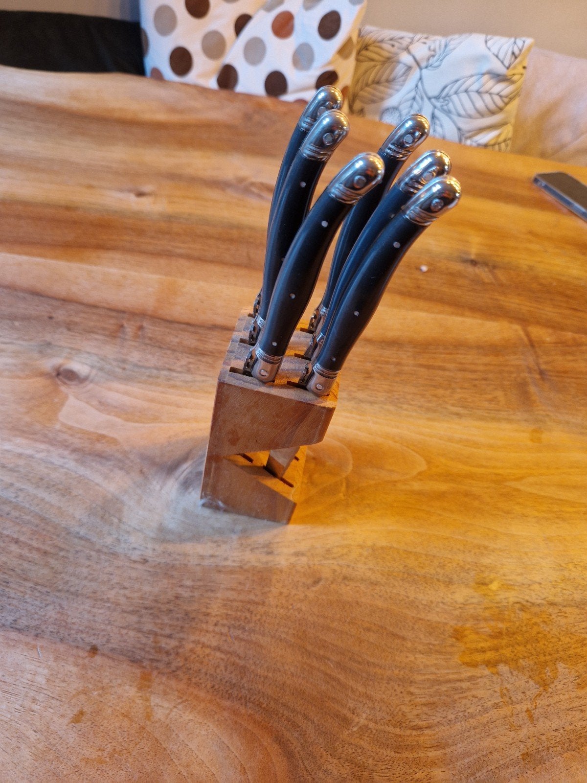 Laguiole 6 steakmessen set met houten blok, Los bestek, Laguiole, Ophalen of Verzenden, Zo goed als nieuw