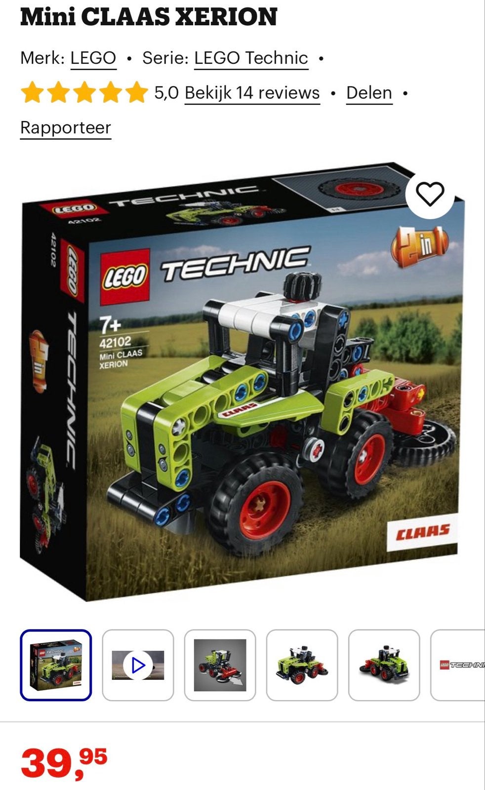 Lego Technic 42102 Mini Claas Xerion (compleet), Gebruikt, Lego, Ophalen of Verzenden, Complete set