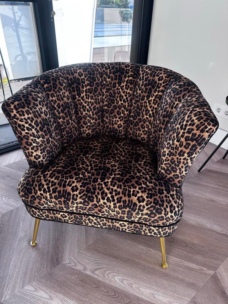 Fauteuil velvet panterprint met gouden poten, Ophalen, Minder dan 75 cm, Zo goed als nieuw, 75 tot 100 cm