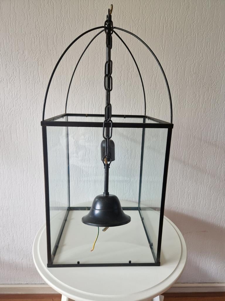Hanglamp, Ophalen of Verzenden, Glas, Gebruikt, Aluminium