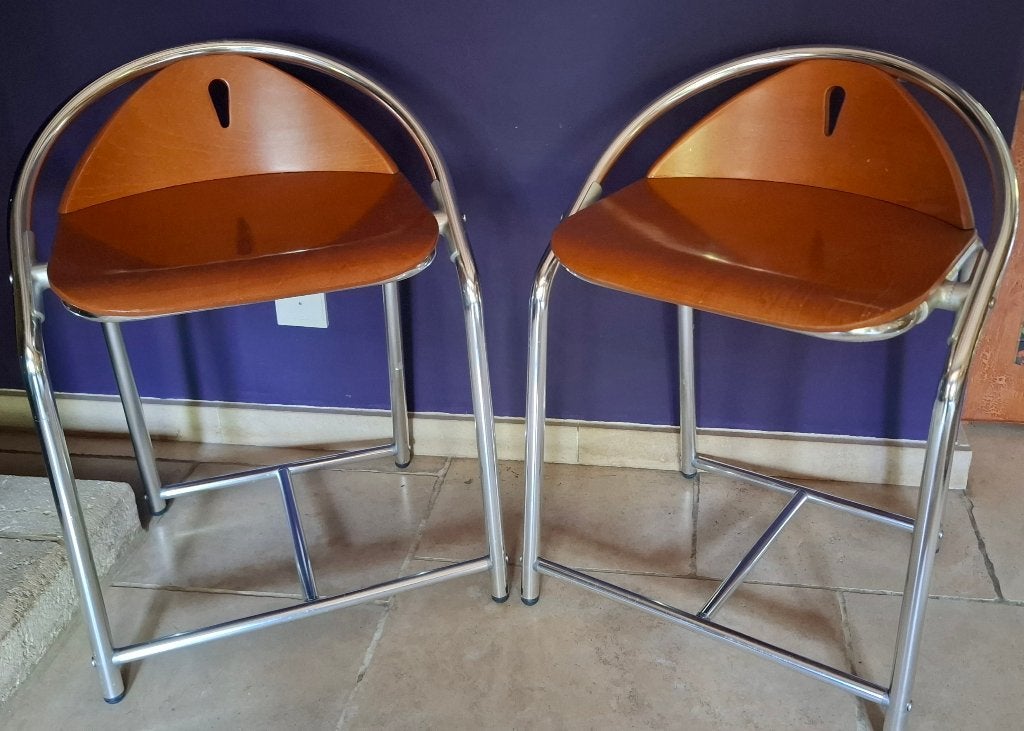 Set vintage design stoelen - postmodernistische stoel, Huis en Inrichting, Ophalen, Twee, Bruin, Zo goed als nieuw