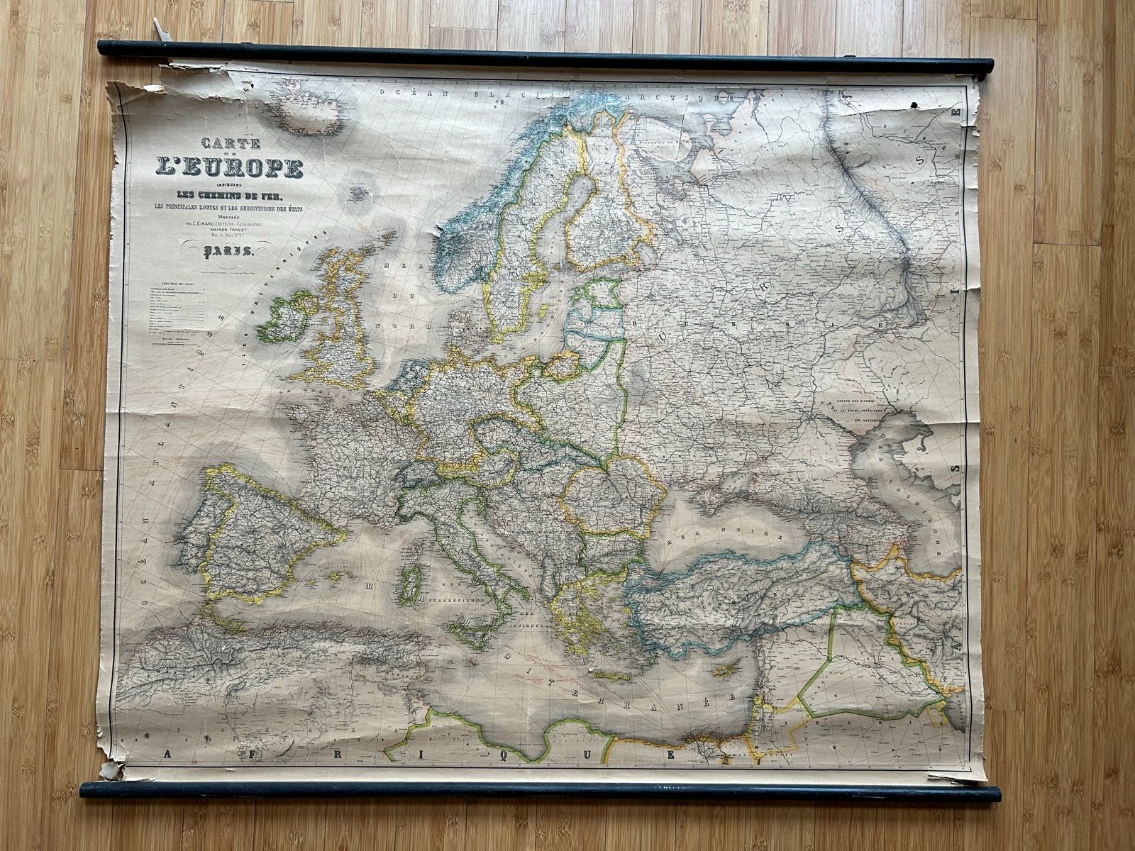 Antieke Kaart van Europa - E. Girard, Parijs, Europa Overig, Landkaart, 1800 tot 2000, Ophalen