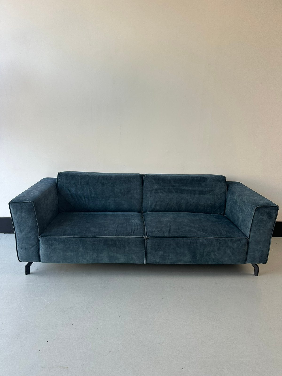 Blauwgroene bank – gereinigd - 220 cm - goede staat, Ophalen, Driepersoons, 75 tot 100 cm, Zo goed als nieuw