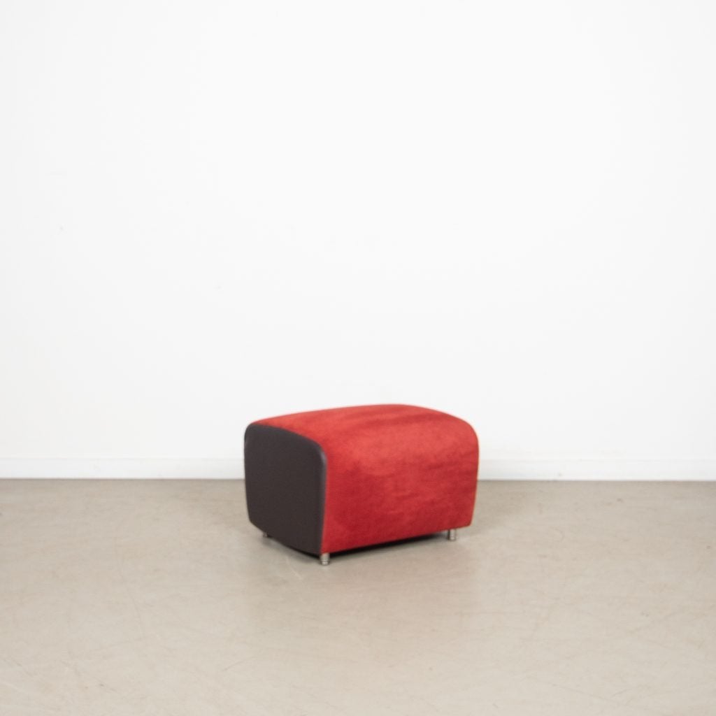 Leolux Scylla Hocker Bruin/Rood Leer/Stof, Niet ingevuld, Leolux, Niet ingevuld, Zo goed als nieuw