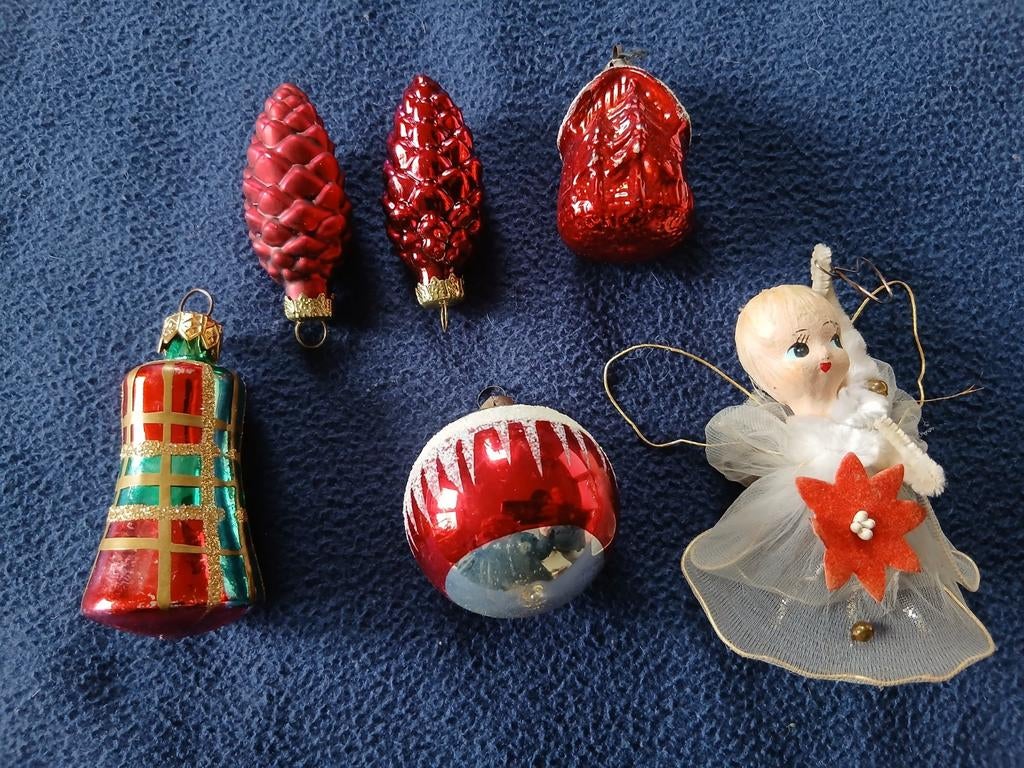 5 vintage kleurde kerstballen, Diversen, Kerst, Ophalen of Verzenden