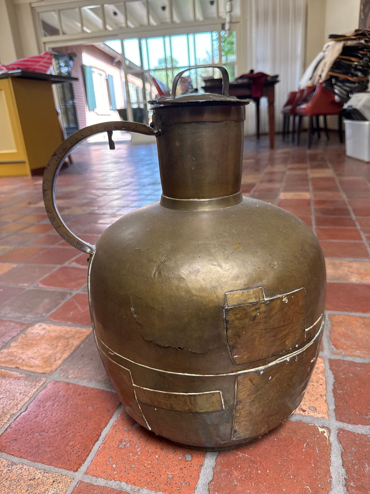 Antieke koperen kan met deksel - Uniek decoratiestuk, Antiek en Kunst, Antiek | Koper en Brons, Ophalen, Koper