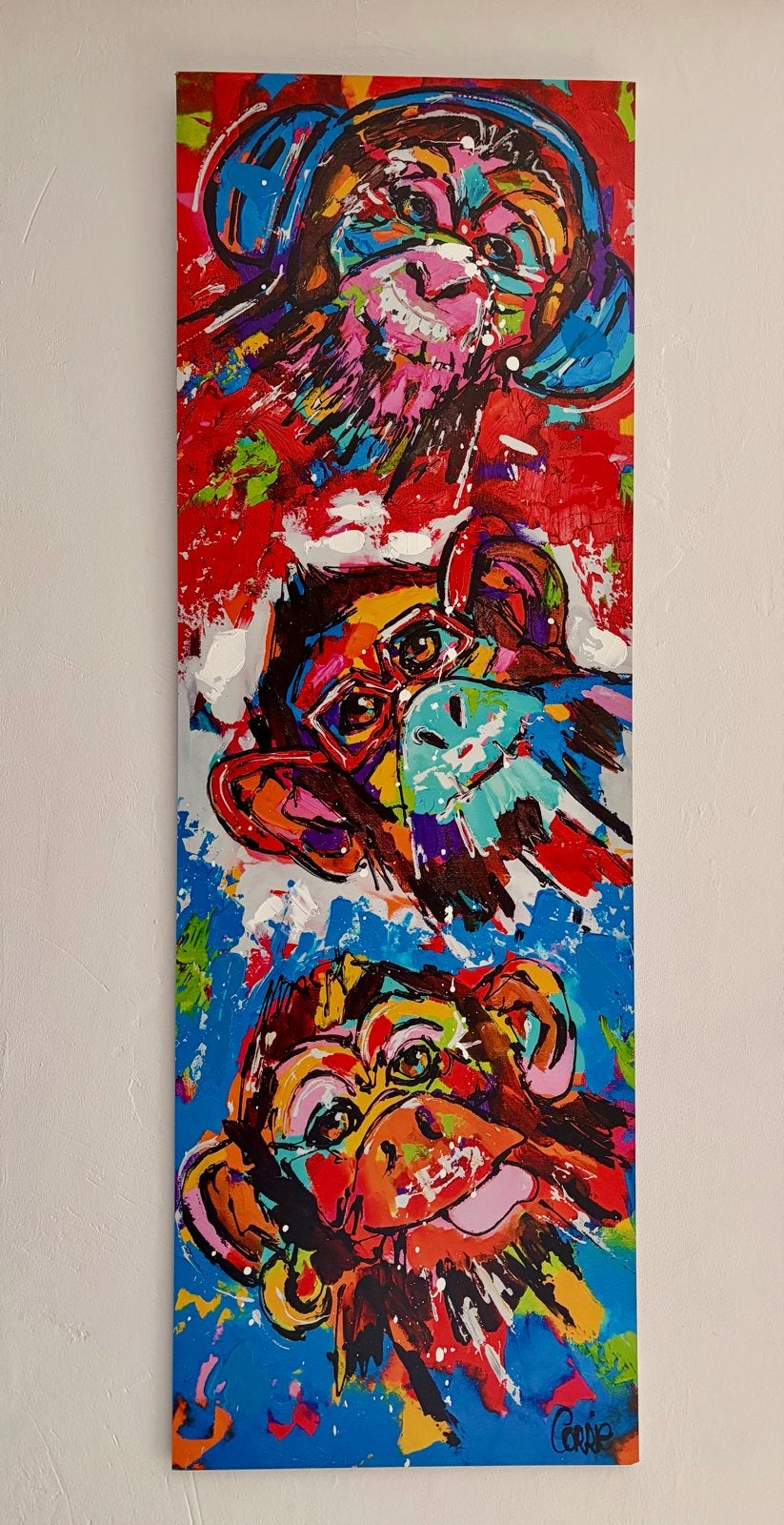 Vrolijk Schilderij Corrie Leushuis - 40x120cm - Zo goed als, Ophalen, Acrylverf, Dieren, Echtheidscertificaat